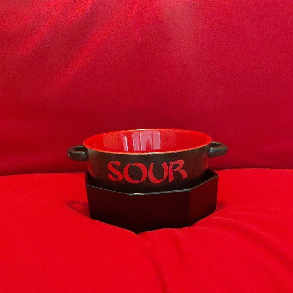 Red and Black Soup Bowl with Handles